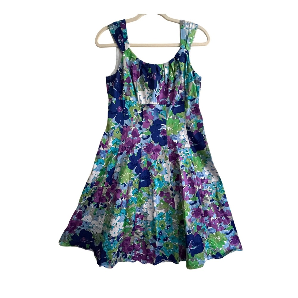 London Times Floral Fit and Flare Dress Blue Purple  Size 8 Sleeveless Cotton